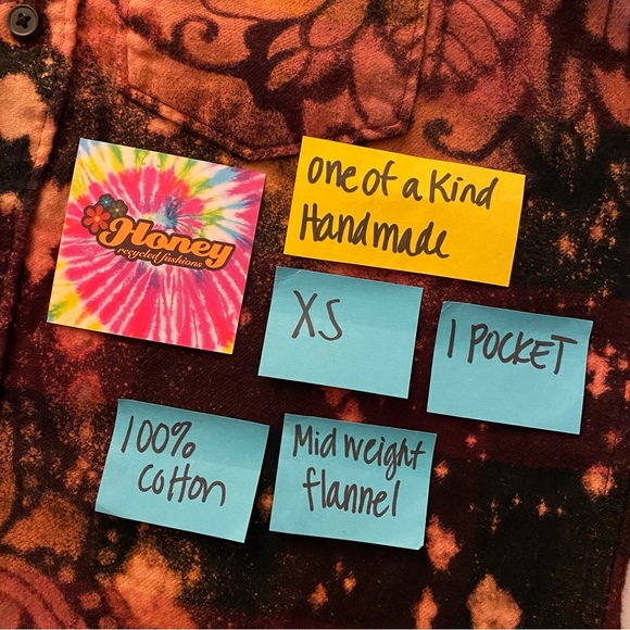 Handmade Flannel Shirt Womens XS Boho Stencil Bleached Upcycled Button Down Red - Picture 6 of 9